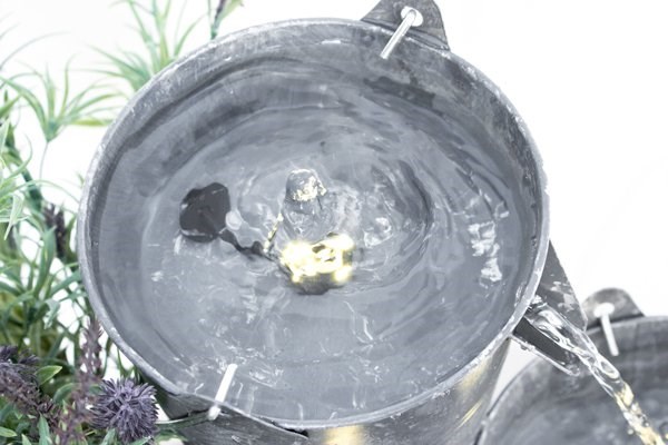 Borelli 3-Tier Bucket Cascading Zinc Water Feature Planter w/ Lights | Ambienté