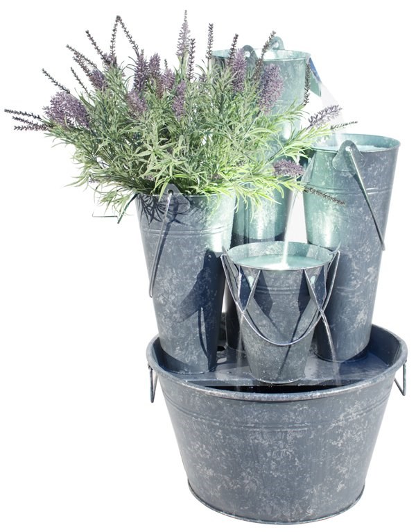 Borelli 3-Tier Bucket Cascading Zinc Water Feature Planter w/ Lights | Ambienté