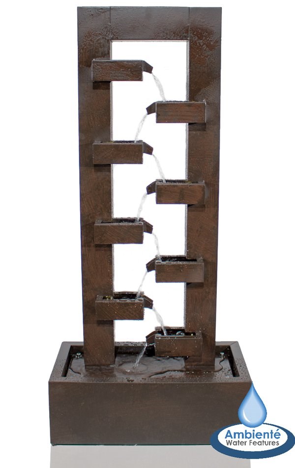 Corbino Zinc Metal 8-Tier Wall Cascade Water Feature With LED Lights