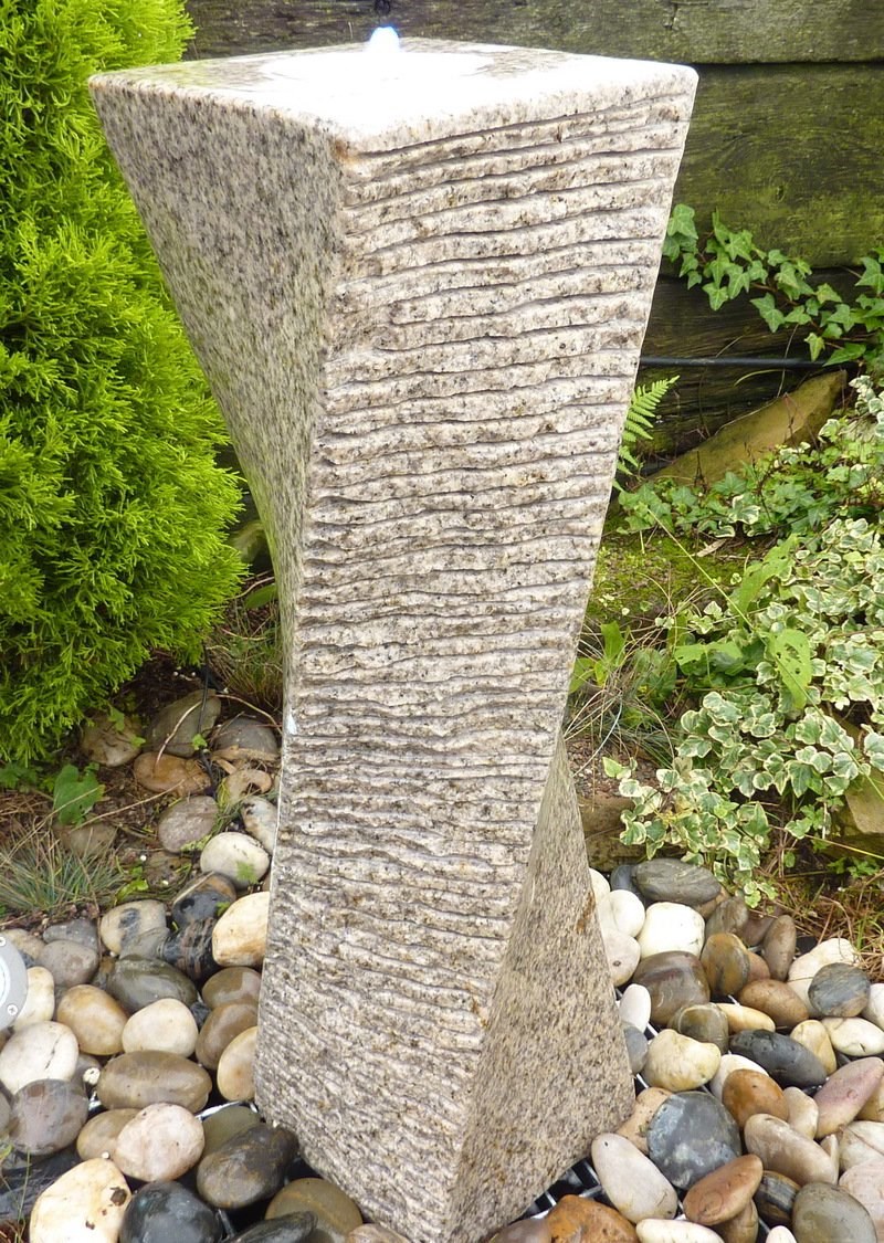 Beige Granite Drilled Twisted Column Water Feature