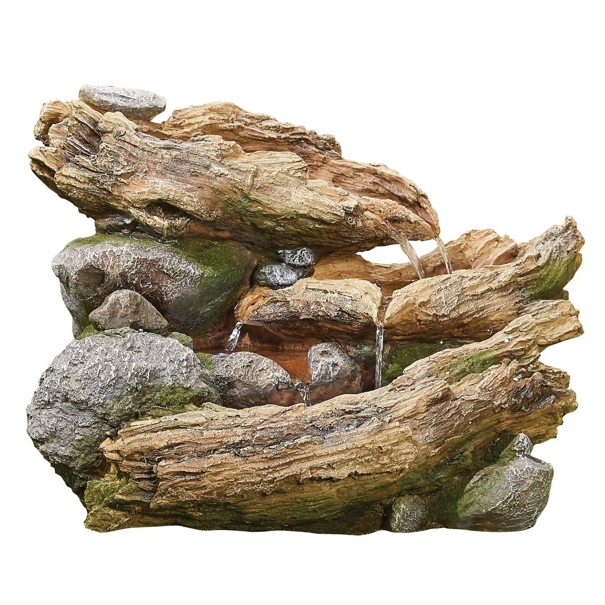 W54cm Bubbling Brook Log and Rock Cascade Water Feature with Lights