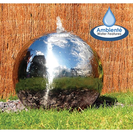 H28cm Polished Sphere Stainless Steel Water Feature with Lights by Ambienté