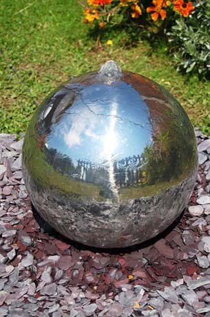 H120cm Polished Sphere Stainless Steel Water Feature with Lights by Ambienté