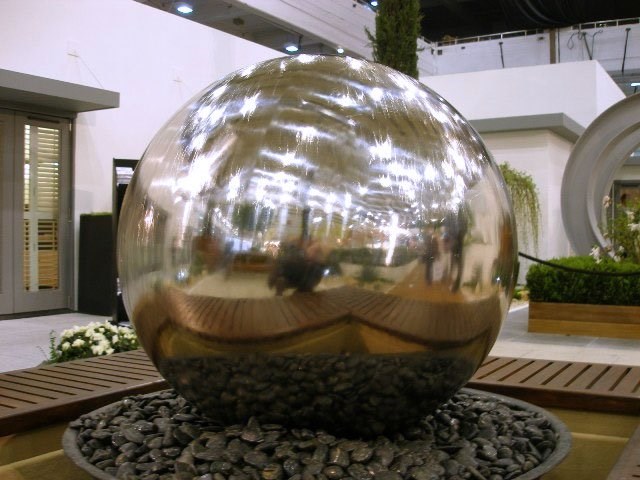 H150cm Polished Stainless Steel Sphere Water Feature w/ Lights by Ambienté