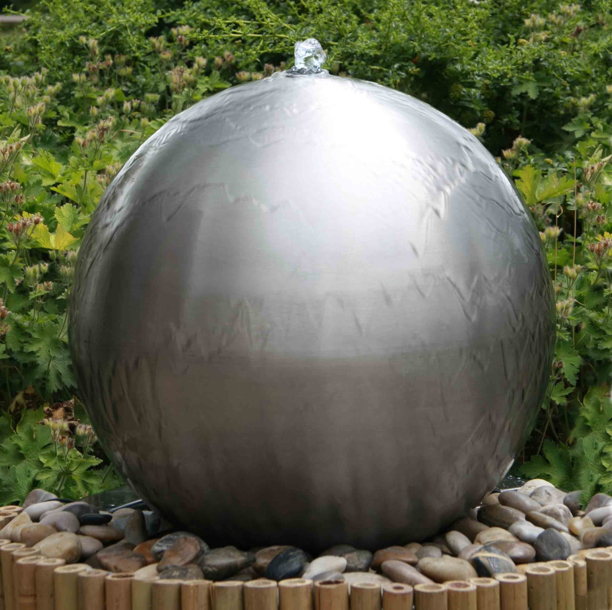 Brushed Stainless Steel Sphere Water Feature With LED Lights