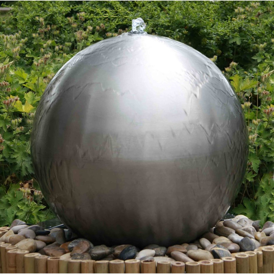 H45cm Brushed Sphere Stainless Steel Water Feature with Lights by Ambienté