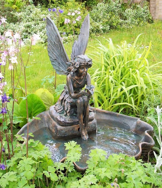 Fairy On A Clam Bird Bath Water Feature