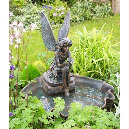 H78cm Fairy on a Clam Shell Water Feature by Ambienté