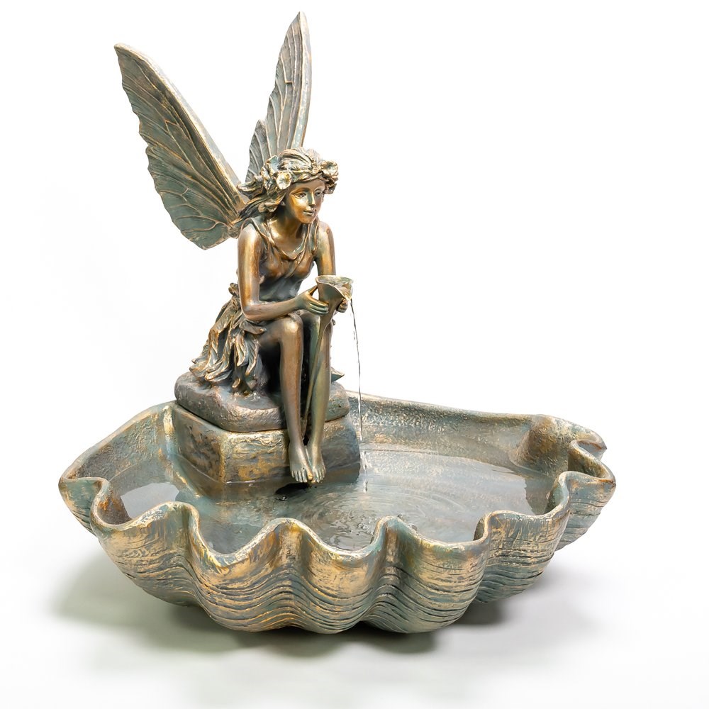 H78cm Fairy on a Clam Shell Water Feature by Ambienté