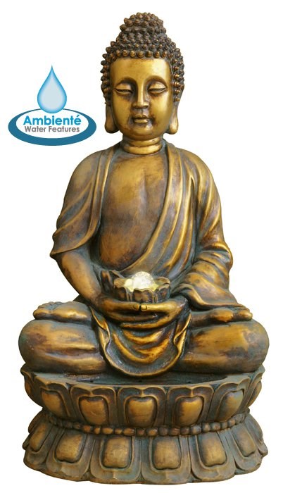 Golden Buddha & Spinning Orb Water Feature With LED Lights