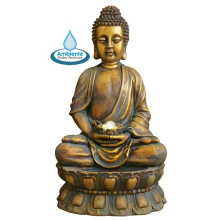 H93cm Golden Buddha Water Feature with Lights & Spinning Ball by Ambienté