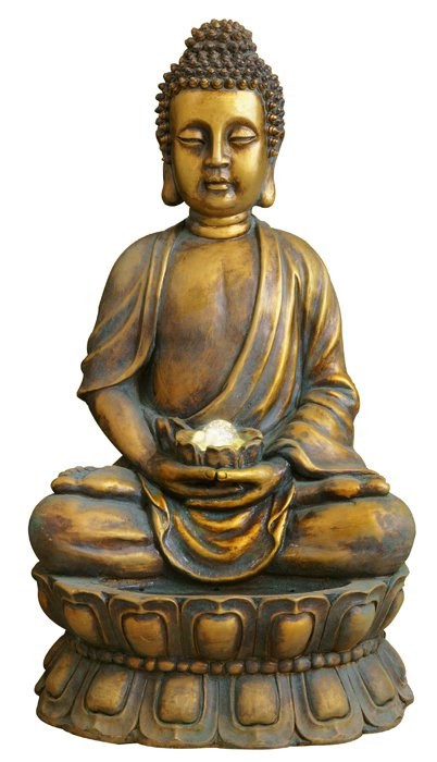 Buy H93cm Golden Buddha Water Feature with Lights & Spinning Ball by ...