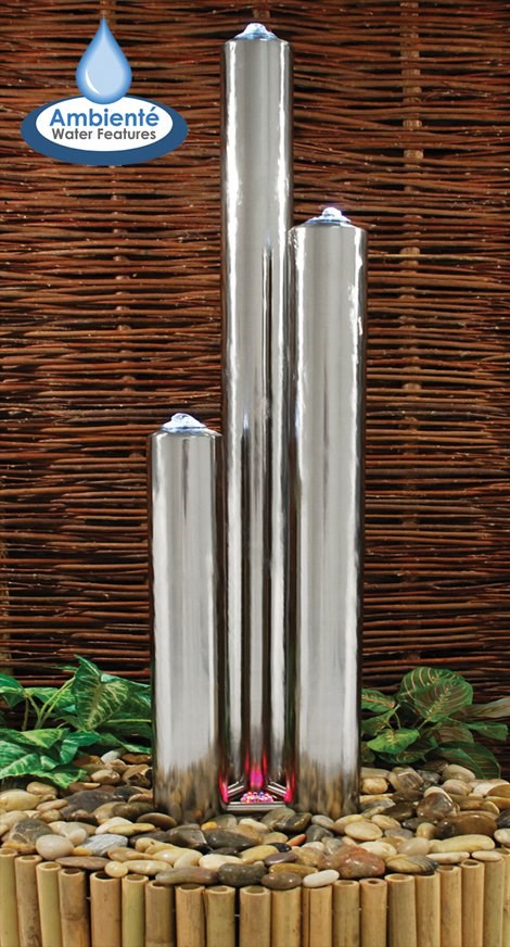 Polished Stainless Steel Tubes Water Feature With Colour Changing LED Lights