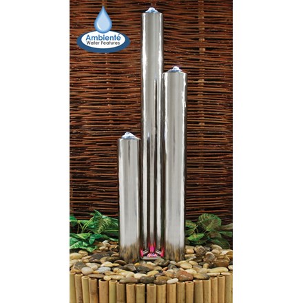 H185cm 3 Tubes Advanced Stainless Steel Water Feature w/ Colour LEDs | Indoor/Outdoor Use | Ambienté