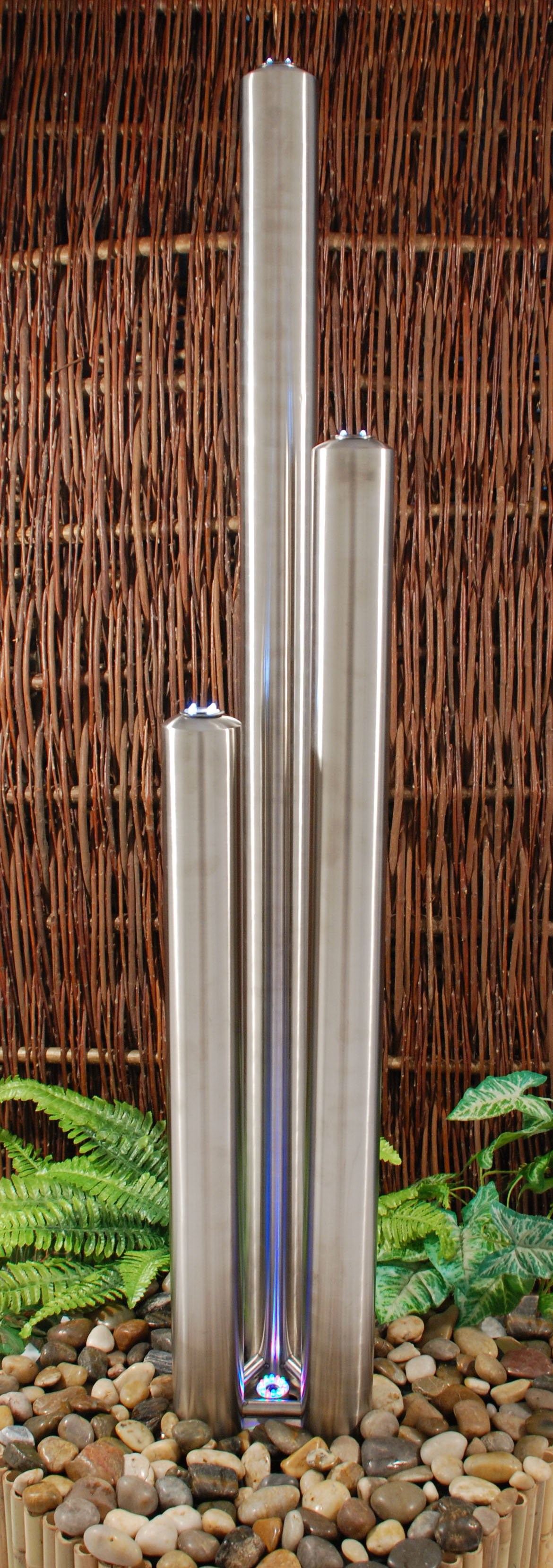 Brushed Stainless Steel Tubes Water Feature With Colour Changing LED Lights