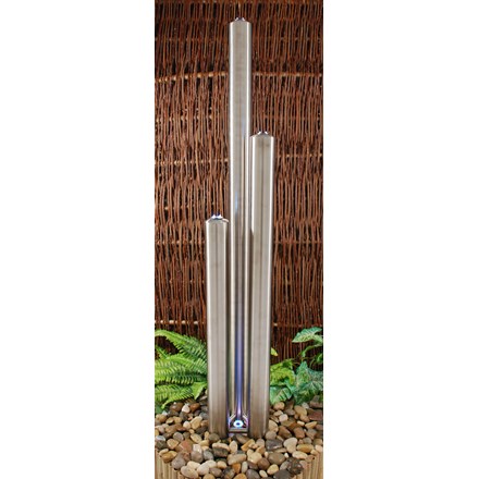 H156cm 3 Brushed Tubes Adv. Stainless Steel Water Feature w/ Lights Indoor/Outdoor Use | Ambienté
