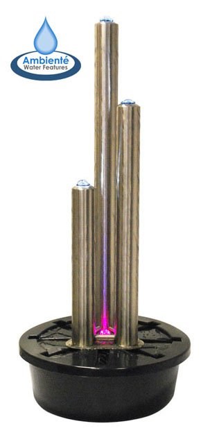 Brushed Stainless Steel Tubes Water Feature With Colour Changing LED Lights