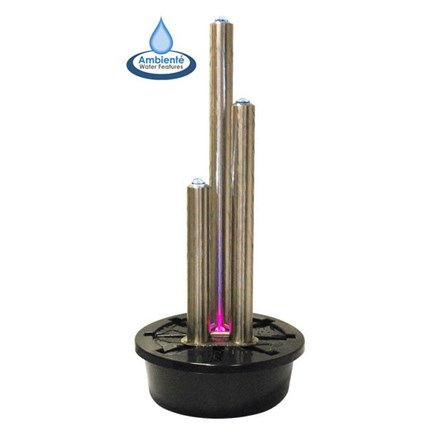 H121cm 3 Brushed Tubes Advanced Stainless Steel Water Feature w/ Lights | Ambienté