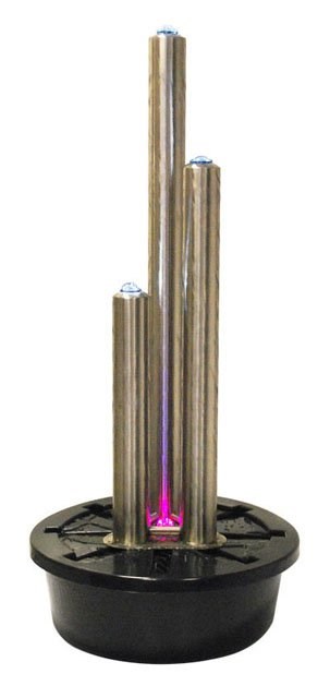 3 Brushed Tubes Advanced Stainless Steel Water Feature w/ Lights | Ambienté