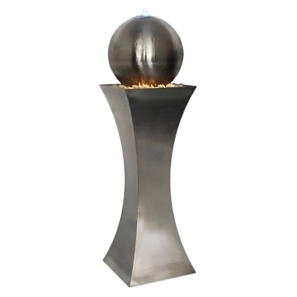 Brushed Stainless Steel Hourglass & Sphere Water Feature With LED Lights