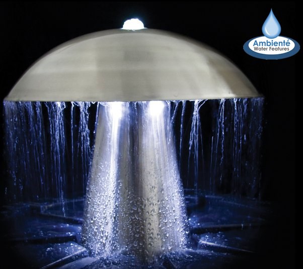 Abbey Falls Stainless Steel Mushroom Water Feature With LED Lights