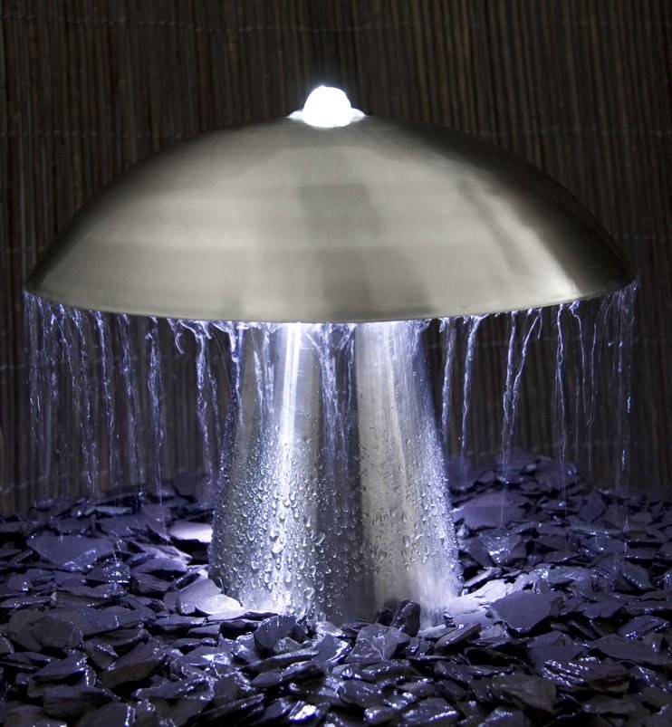 H49cm Abbey Falls Mushroom Stainless Steel Water Feature with Lights by Ambienté