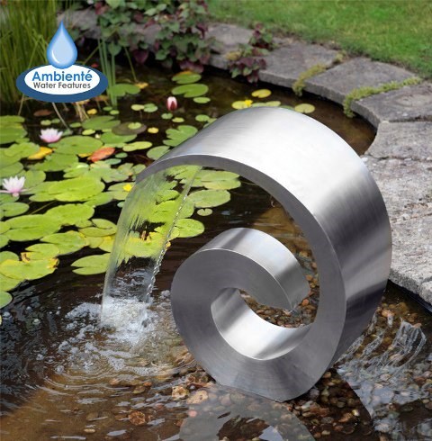 Ammonite Brushed Stainless Steel Cascade Water Feature With Plastic Reservoir