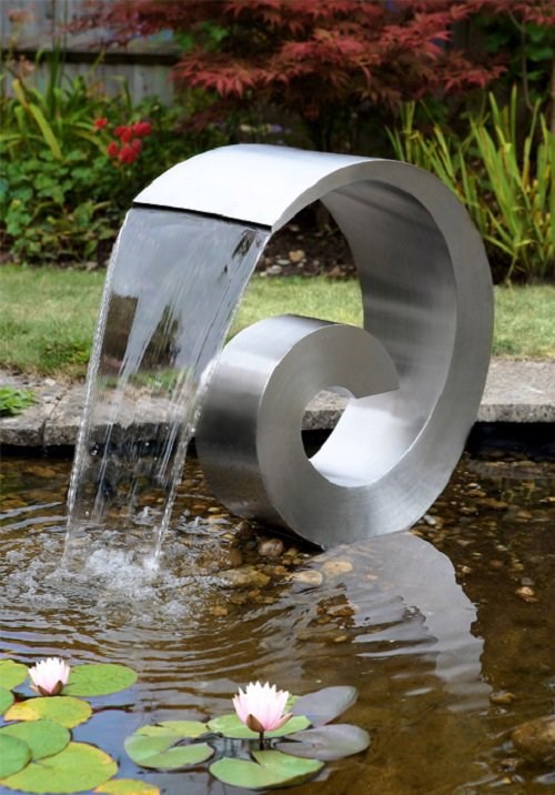H66cm Ammonite Cascading Stainless Steel Water Feature (No Reservoir) | Ambienté