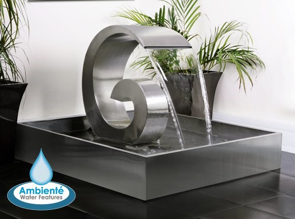 Ammonite Brushed Stainless Steel Cascade Water Feature With Reservoir