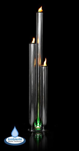 Kohala Stainless Steel Tiered Tubes Fire & Water Feature With LED Lights