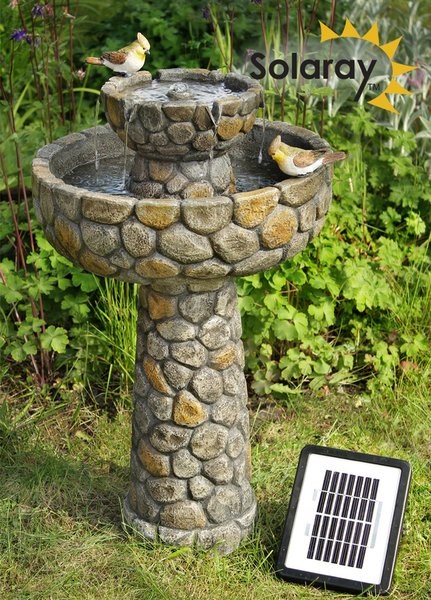 Cobbled Stone Effect Solar Bird Bath Water Fountain