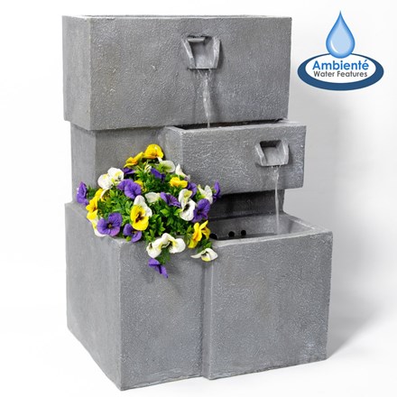 H78cm Higgledy Troughs Water Feature & Planter w/ Lights | Indoor/Outdoor Use | Ambienté