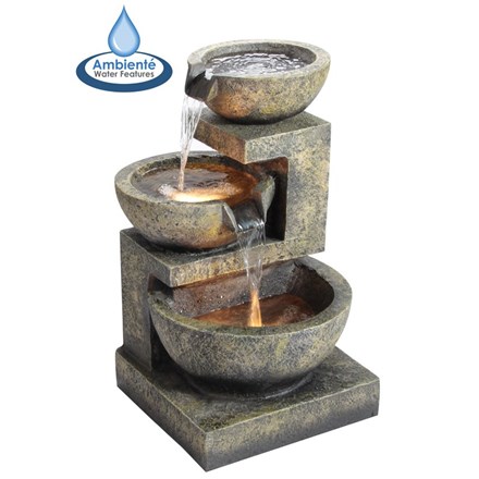 H62cm Kendal 3-Tier Cascading Water Feature w/ Lights | Indoor/Outdoor Use | Ambienté