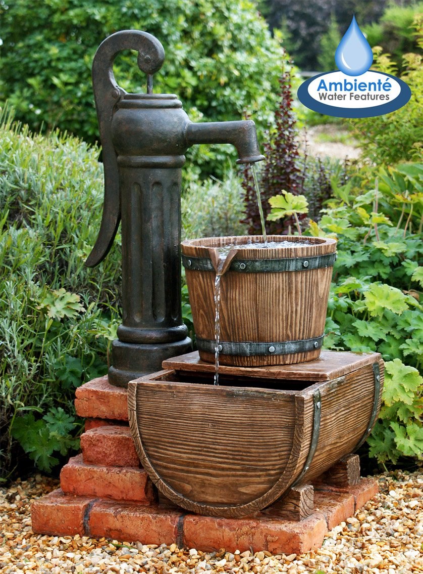 Vintage Pump & Barrel Cascade Water Feature With LED Lights