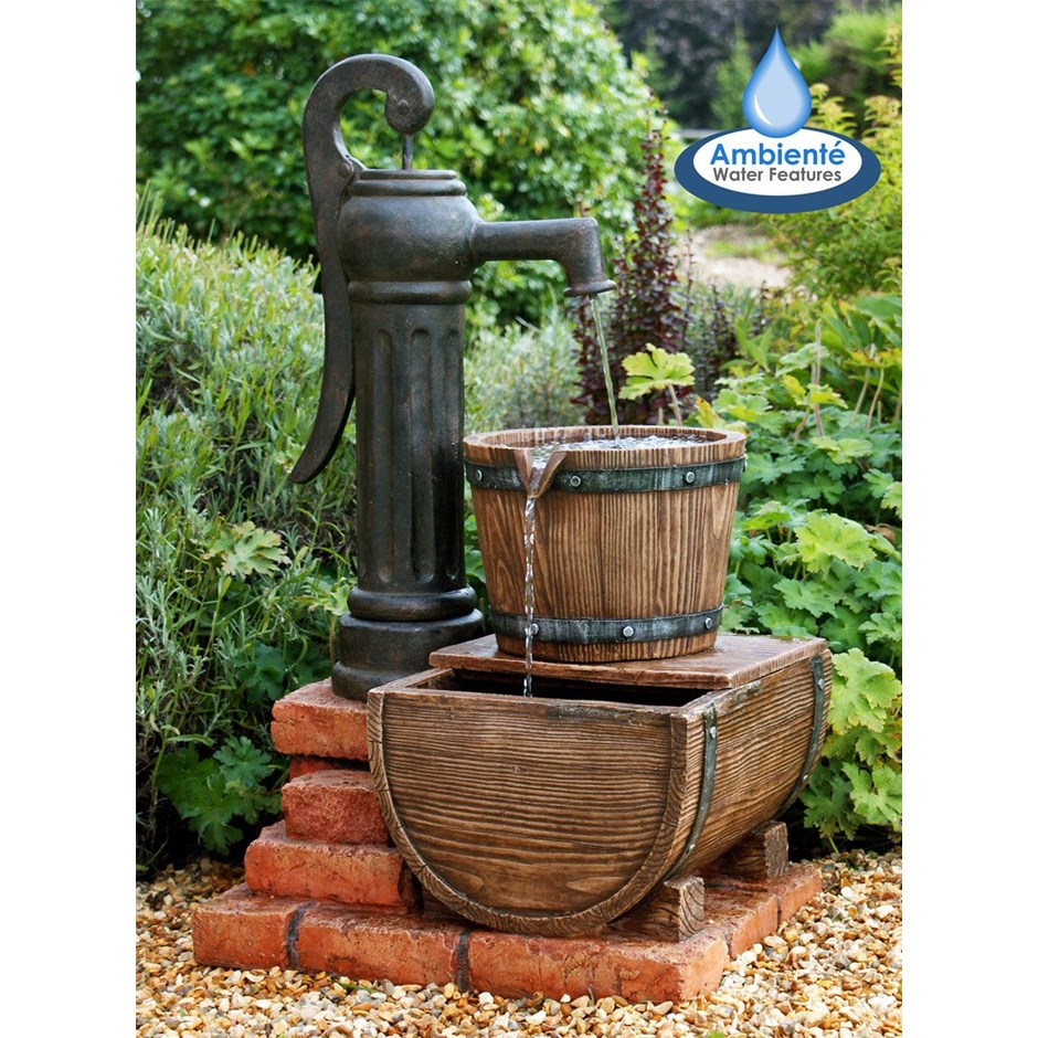 H82cm Pump and Barrel Water Feature with Lights by Ambienté
