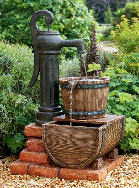 H82cm Pump and Barrel Water Feature with Lights by Ambienté