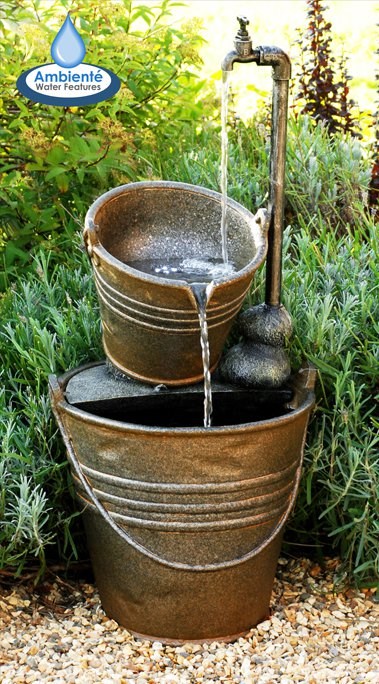 H76cm Tap and Bucket Water Feature with Lights | Indoor/Outdoor Use by Ambienté