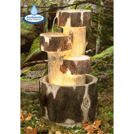 H75cm 3-Tier Log Cascading Water Feature w/ Lights | Indoor/Outdoor Use | Ambienté