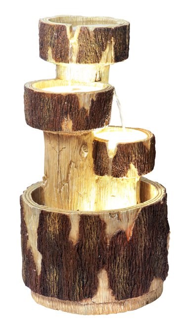3-Tier Log Cascading Water Feature w/ Lights | Indoor/Outdoor Use | Ambienté