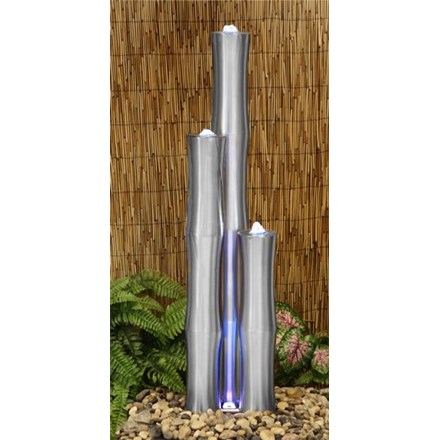 H120cm Brushed Bamboo Stainless Steel Water Feature w/ Lights | Indoor/Outdoor Use | Ambienté