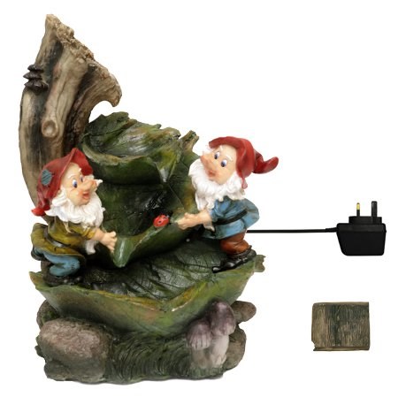 Two Gnomes on Leaves Water Feature w/ Lights | Indoor/Outdoor Use - | Ambienté