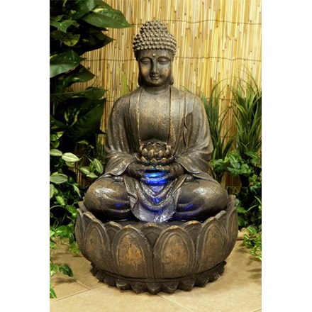 H57cm Blossoming Buddha Water Feature w/ Lights | Indoor/Outdoor Use | Ambienté