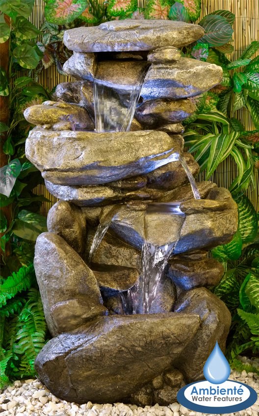 Thornton Hops Stone Effect 3-Tier Cascade Water Feature With LED Lights