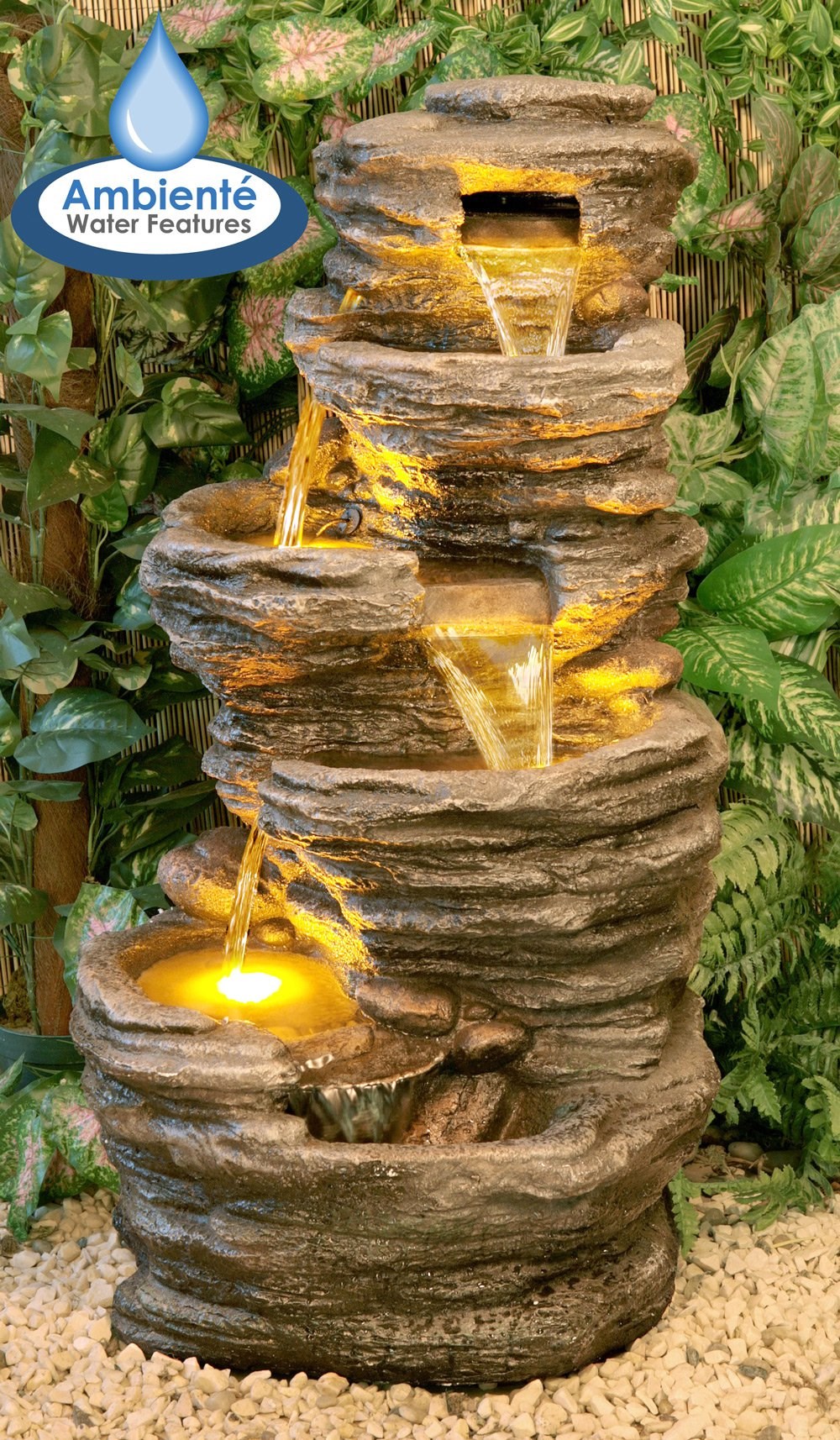 Rock Pool 5-Tier Cascade Water Feature With LED Lights