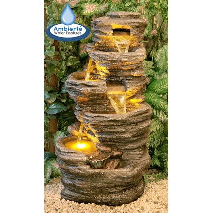 H100cm 4-Tier Rock Pool Cascading Water Feature w/ Lights | Indoor/Outdoor Use | Ambienté