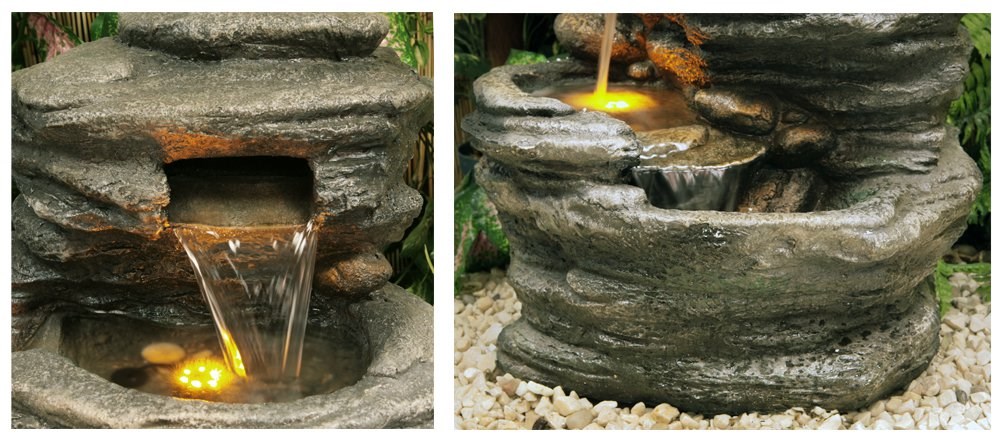 4-Tier Rock Pool Cascading Water Feature w/ Lights | Ambienté