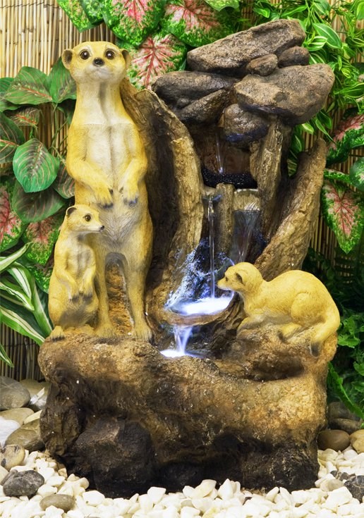 Meerkat Rock Falls Tiered Cascade Water Feature With LED Lights