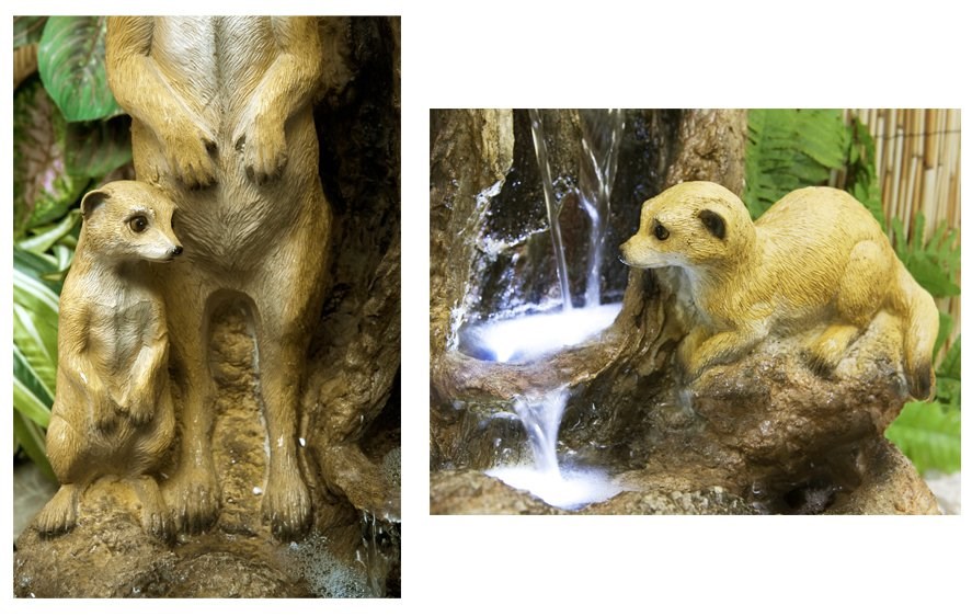 H56cm Meerkat Falls Water Feature with Lights | Indoor/Outdoor Use by Ambienté
