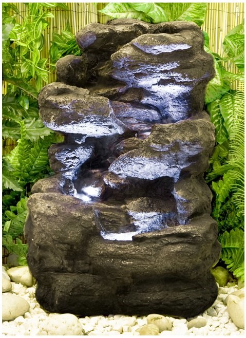 Rock Falls 4-Tier Cascade Water Feature With LED Lights