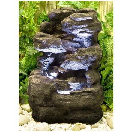 H54cm 4-Tier Rock Falls Water Feature w/ Lights | Indoor/Outdoor Use | Ambienté